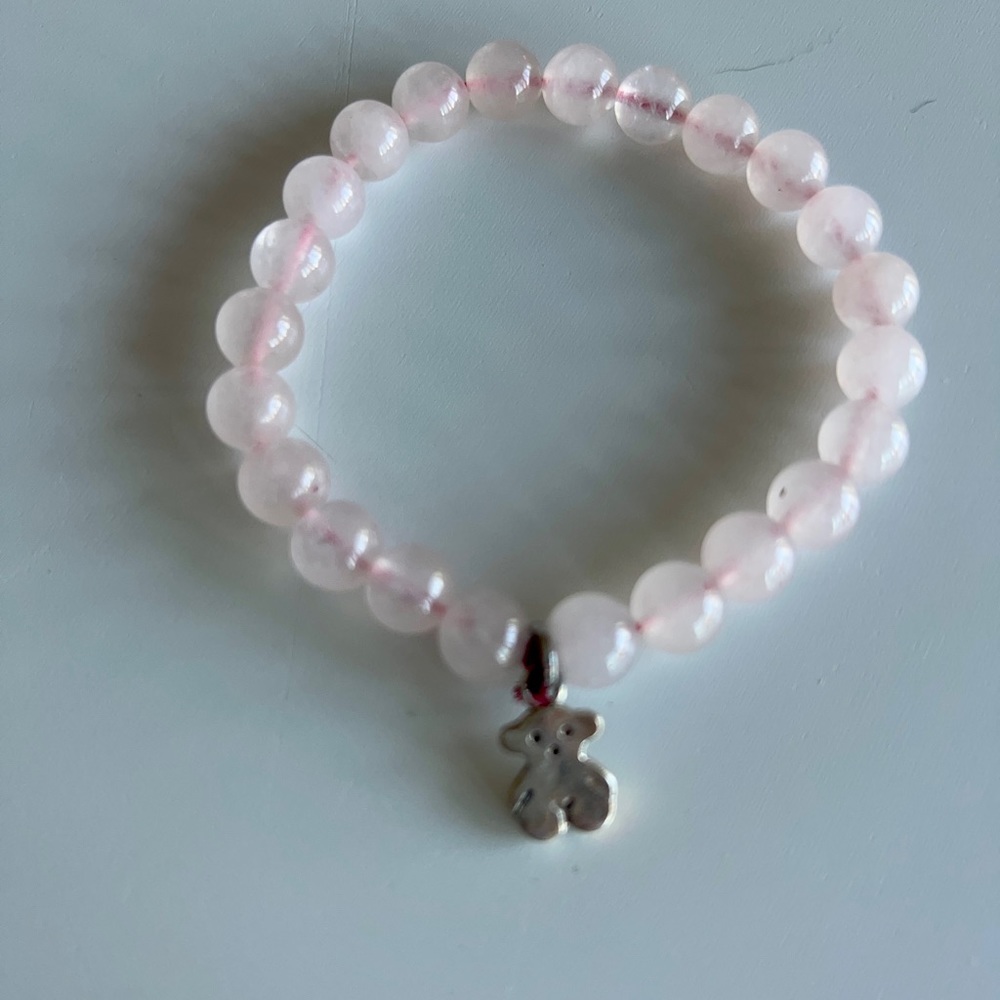 TOUS Silver Rose Quartz Bracelet Pink
